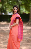 Handloom Pure Cotton Mangalgiri Saree with Woven Thread Border, Orange, SR1046