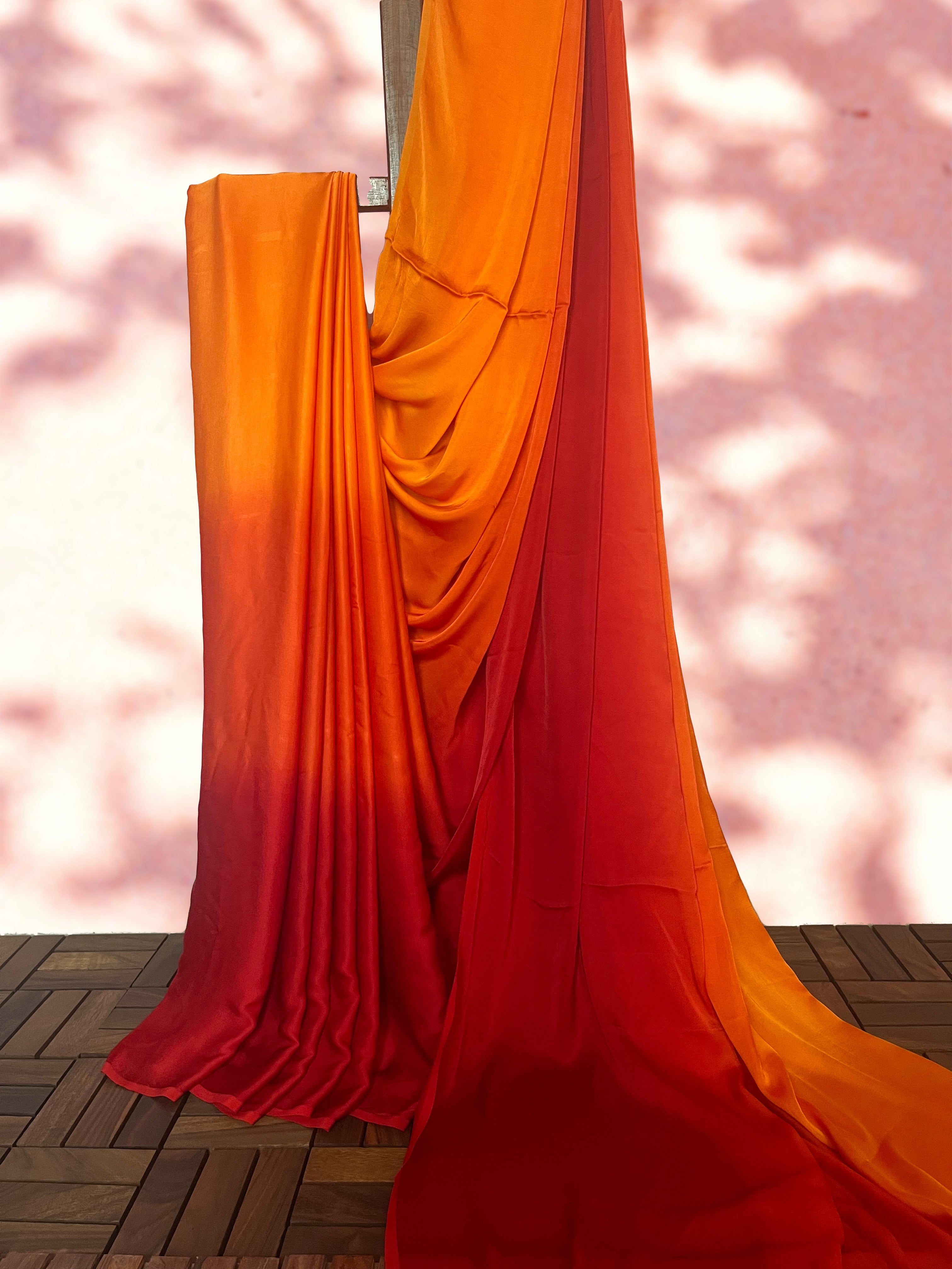 Ombre Modal Silk Saree with Running Blouse Piece ,Mustard and Rust Orange , SS1033