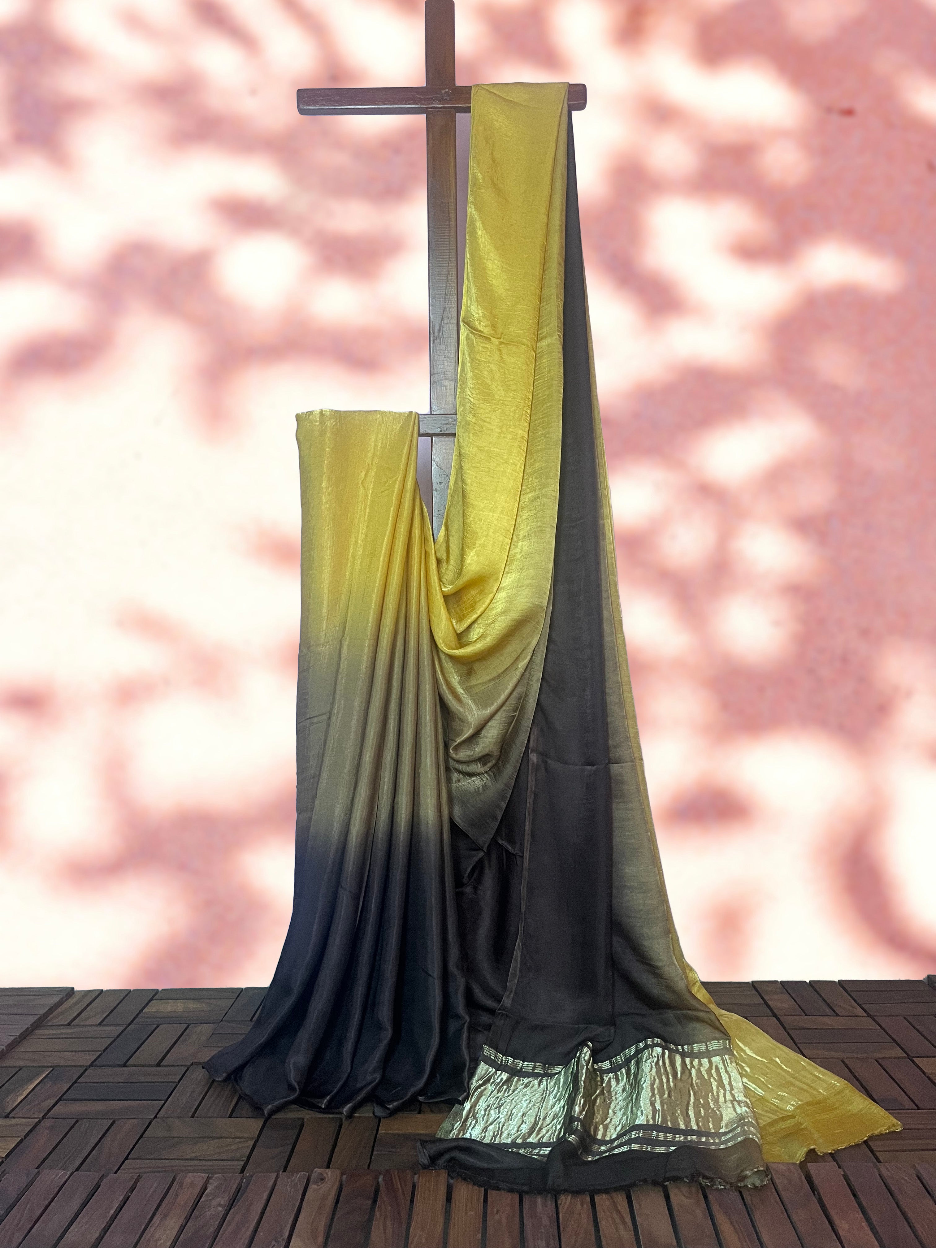 Golden Beige and Coffee Brown Ombre Modal Silk Saree with Tissue Pallu,   SS1035