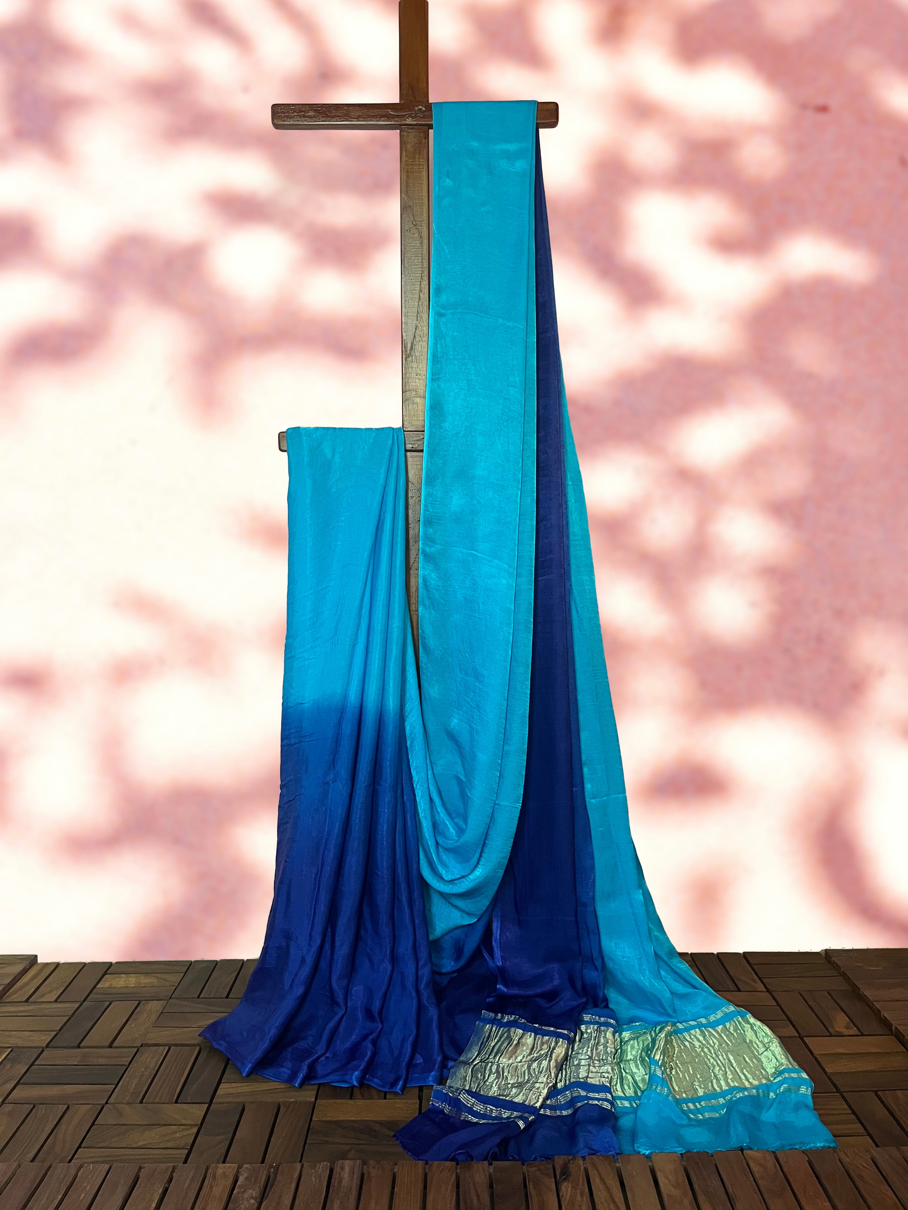 Ombre Blue Modal Silk Saree with Tissue Pallu & Running Blouse Piece, SS1036