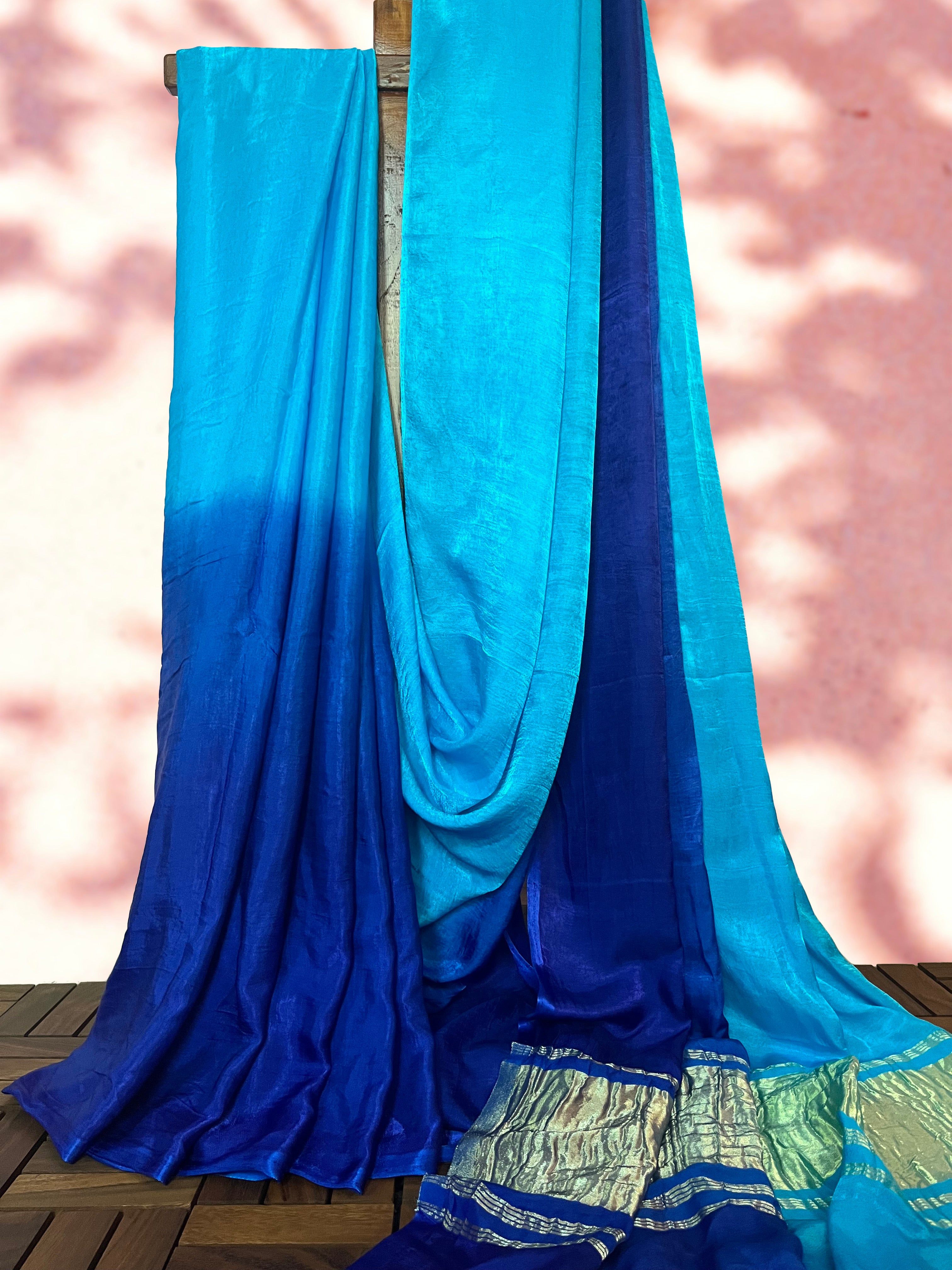 Ombre Blue Modal Silk Saree with Tissue Pallu & Running Blouse Piece, SS1036