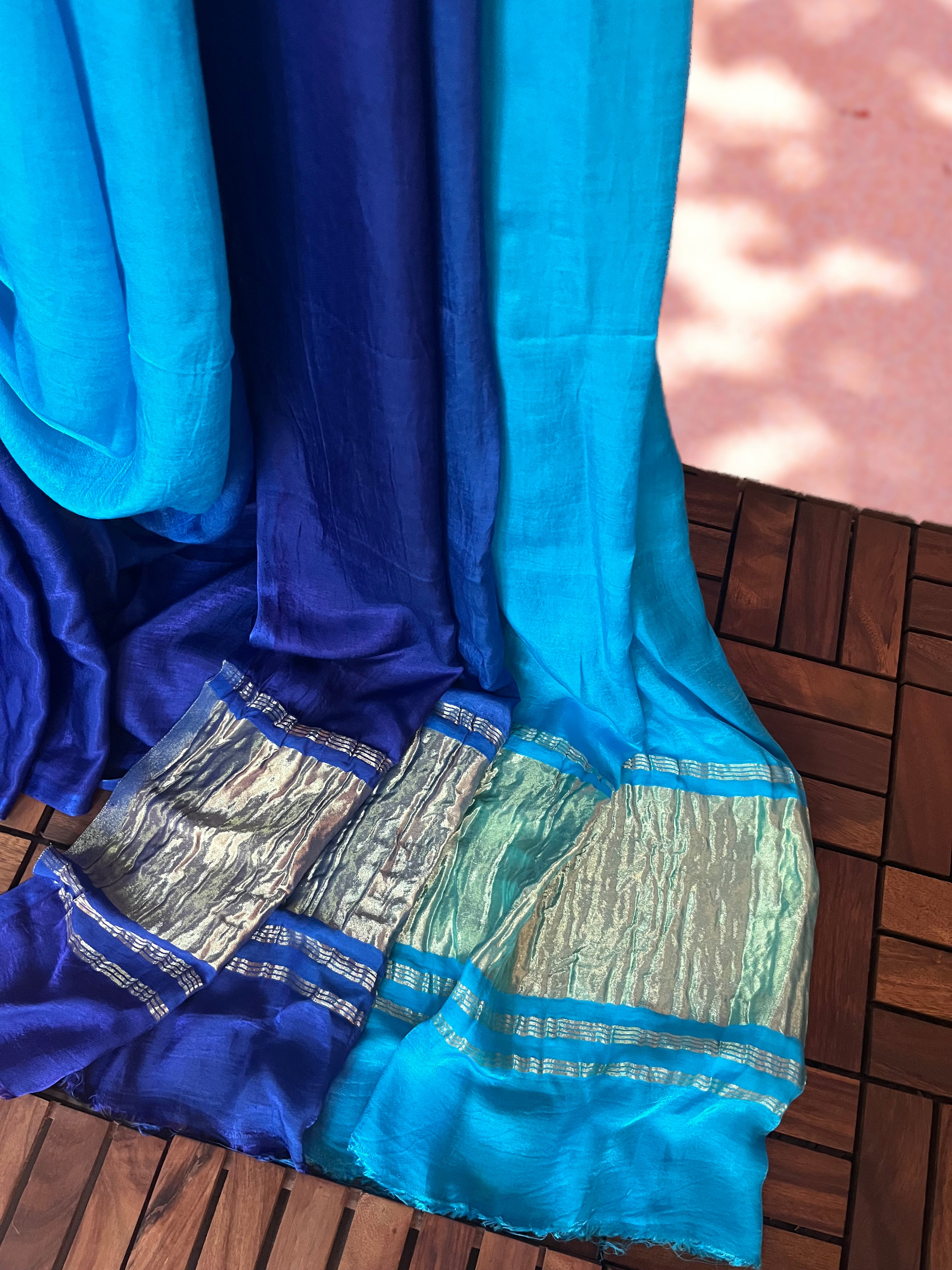 Ombre Blue Modal Silk Saree with Tissue Pallu & Running Blouse Piece, SS1036