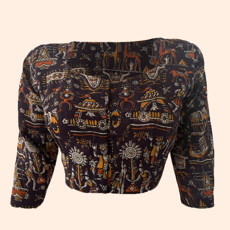 Kalamkari  Cotton Pot neck Blouse,  Purple,  BK1242