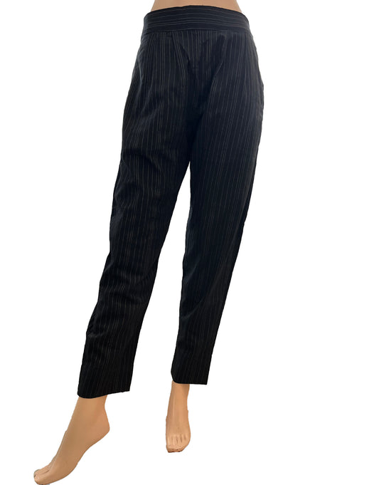 Woven Lurex Cotton Pants with Zari border, Side Zip & Pockets, Back Elasticated, Black,  PN1064