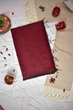 Blended Cotton Saree with Woven Zari Stripes & Tassles,  Maroon, SR1003