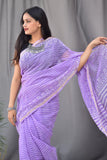 Pure Cotton Kota Doria Block Printed Saree with Zari Border,  Lavender, SR1031