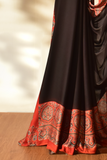 Somber Black & Ruby Red Modal Silk Saree with Plain body, Ajrakh border Pallu & Blouse Piece, SS1020