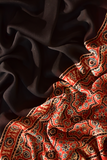 Somber Black & Ruby Red Modal Silk Saree with Plain body, Ajrakh border Pallu & Blouse Piece, SS1020