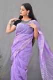 Pure Cotton Kota Doria Block Printed Saree with Zari Border,  Lavender, SR1031