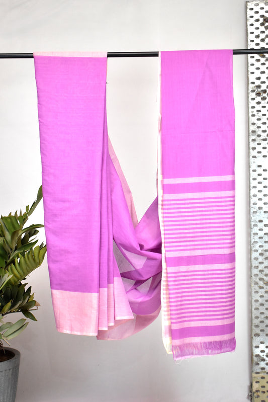 Pure Handloom Mangalgiri Cotton Saree with Contrast Border,  Lavendar,  SR1038