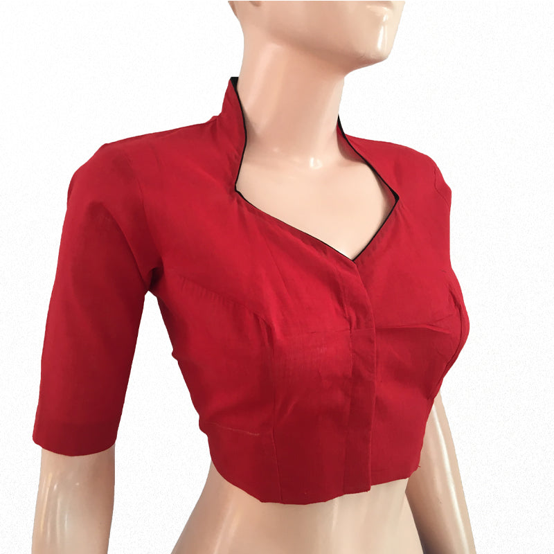 Handloom Flex Cotton Highneck Blouse, Red, BH1152 – Scarlet Thread