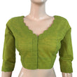 Slub Cotton Scallop V neck Blouse with Lining , Light Green, BH1205