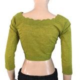 Slub Cotton Scallop V neck Blouse with Lining , Light Green, BH1205