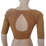 Handloom Jacquard Roundneck Blouse with Tear Drop Cut & Lining,  Mustard -  Yellow,  BH1229