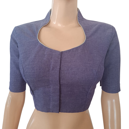 Handloom South Cotton Highneck Blouse with  Lining,  Lavendar blue  BH1230