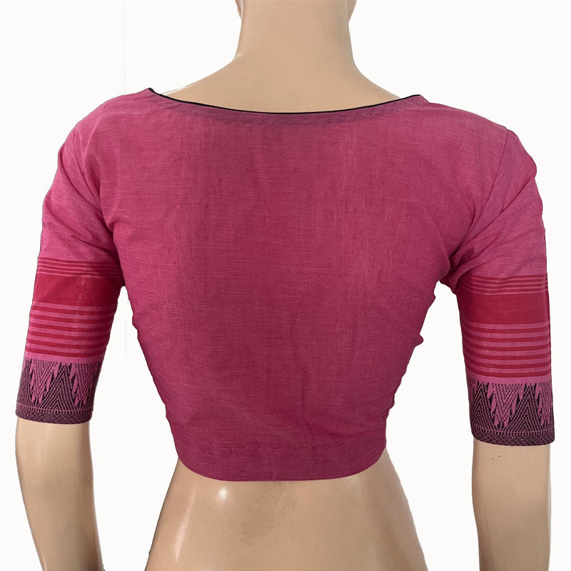 Mangalgiri  Cotton Sweetheart neck Blouse with Woven Thread Border & Lining,   Pink,  BH1245