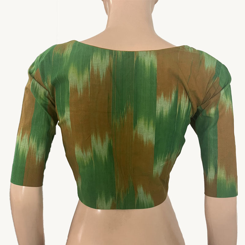 Mangalgiri  Tie - dye  Cotton Sweetheart neck Blouse,  Green - Brown,   BH1250