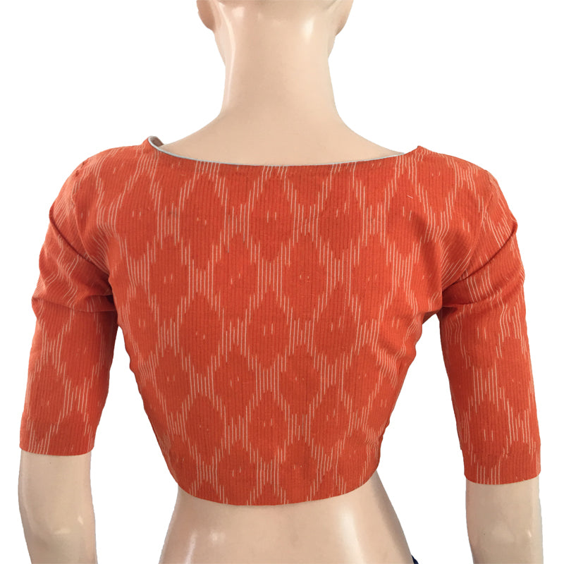 Ikat Cotton Square neck Blouse, Orange, BI1105