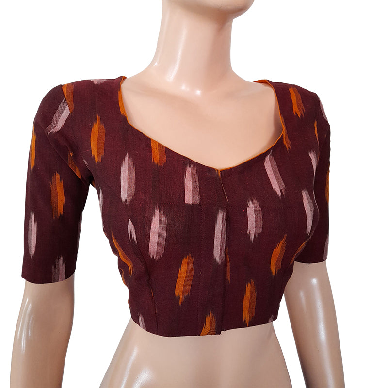 Ikat Cotton Sweetheart neck Blouse, Maroon, BI1152