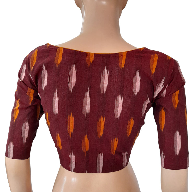 Ikat Cotton Sweetheart neck Blouse, Maroon, BI1152