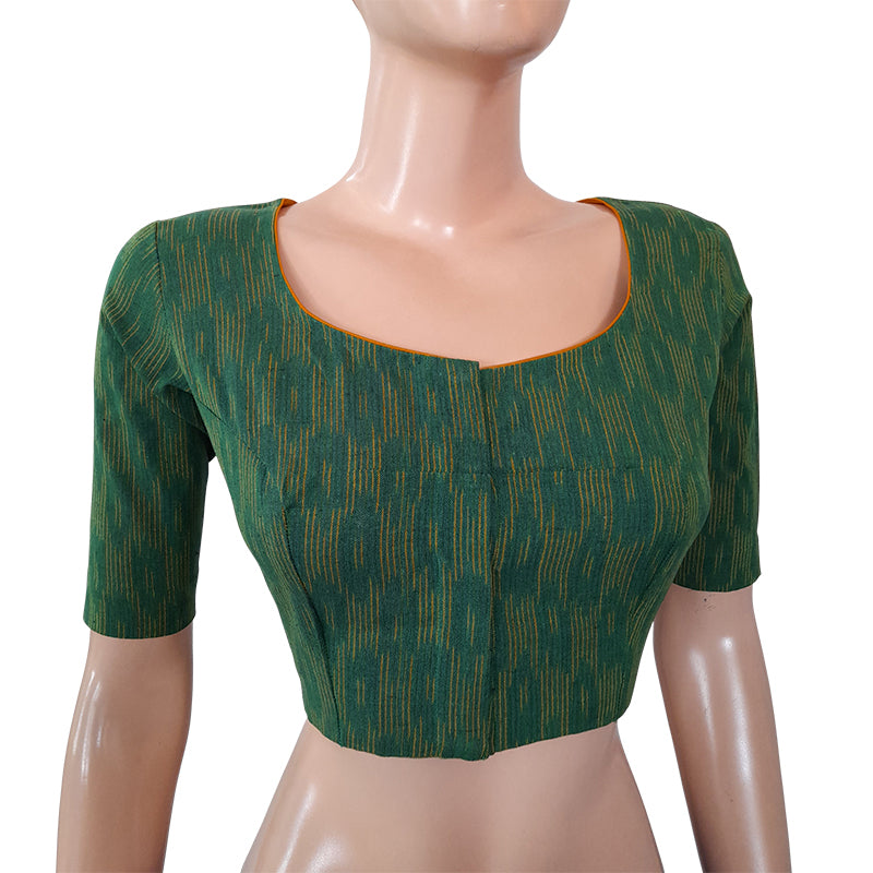 Ikat Cotton Round neck Blouse, Green, BI1153