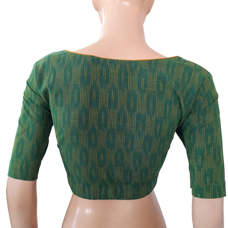 Ikat Cotton Round neck Blouse, Green, BI1153