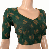 Ikat Cotton Sweetheart neck Blouse,  Bottle Green,  BI1162