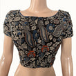 Kalamkari  Cotton  Boat neck Blouse with Short Sleeves,  Black,  BK1249