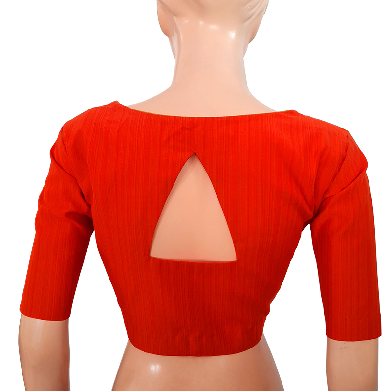 Semi Raw Silk Sweetheart neck Blouse with Triangular cut in the back & Lining,  Rust - Orange, BS1125A