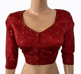 Semi Banarasi Silk  Sweetheart neck Blouse with Golden  Butta  & Lining,  Rust,  BS1150