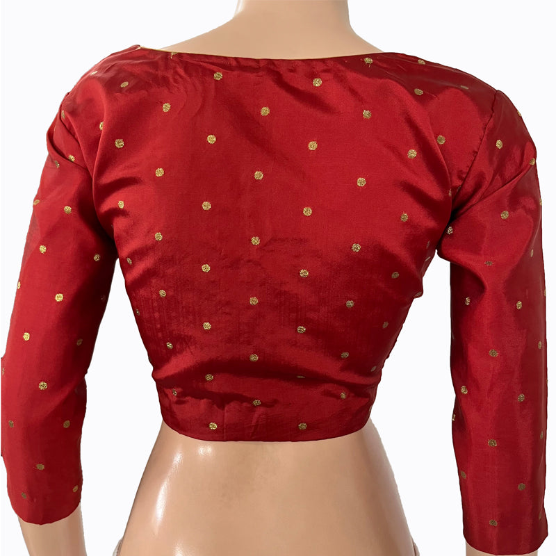 Semi Banarasi Silk  Sweetheart neck Blouse with Golden  Butta  & Lining,  Rust,  BS1150