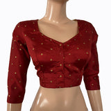 Semi Banarasi Silk  Sweetheart neck Blouse with Golden  Butta  & Lining,  Rust,  BS1150