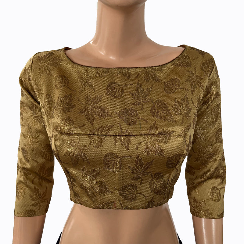 Banarasi Brocade Silk Boatneck Blouse with Lining,  Backopen,  Golden Beige,  BS1152