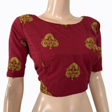 Backopen Embroidered  2 x 2  Cotton Boatneck Blouse with Potli Button Details & Lining,  Maroon, BW1133