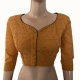 Hakoba Cutwork Cotton Y neck Blouse with  Lining,  Mustard Yellow, BW1141