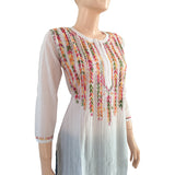 Cotton Chikankari Cutwork Straight cut Kurti, White, KC1021