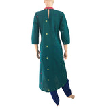 Handloom Cotton Straight cut Closecollar Kurti, Turquoise, KH1026