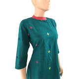 Handloom Cotton Straight cut Closecollar Kurti, Turquoise, KH1026