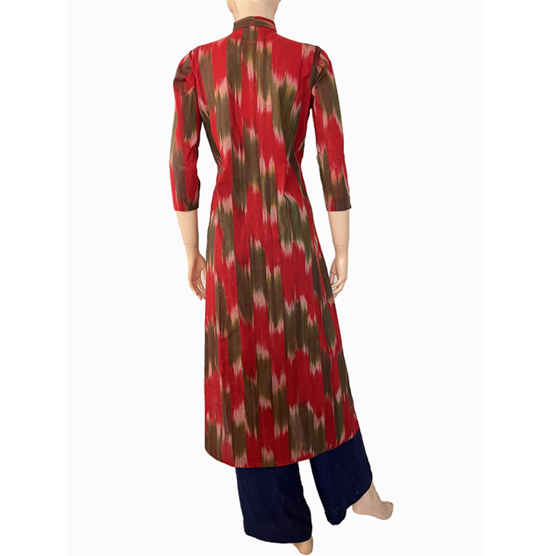 Mangalgiri  Tie - dye Handloom Straight cut Kurta,  Red - Green,  KH1069