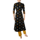 Ikat Cotton Kurta with Triangular Neck & Wooden Button Details, Black, KI1018