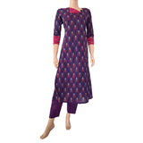 Ikat Cotton A line Kurta with Triangular Neck & Wooden Button Details, Purple, KI1022