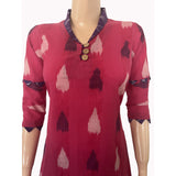 Ikat Cotton A line  Kurta with Shawl Collar & Wooden Button Details,   Pink,  KI1030