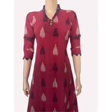 Ikat Cotton A line  Kurta with Shawl Collar & Wooden Button Details,   Pink,  KI1030