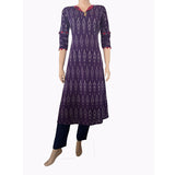 Ikat Cotton A line  Kurta with  V neck & Wooden Button Details,   Purple,  KI1031