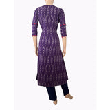 Ikat Cotton A line  Kurta with  V neck & Wooden Button Details,   Purple,  KI1031