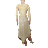 Striped Printed Cotton Sweetheart neck Triangilar Kurta ,Yellow, KP1053