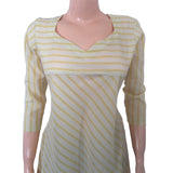 Striped Printed Cotton Sweetheart neck Triangilar Kurta ,Yellow, KP1053