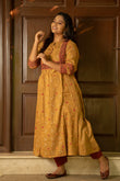 Bandhani Cotton Paneled Kurta with Ajrakh Patches & Potli Button Details, Beige - Brown, KP1068