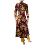 Digital  Printed  Soft Cotton Highneck Panelled  A line Kurta,  Brown, KP1077