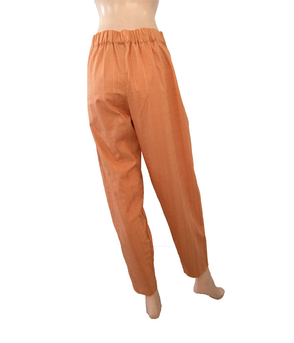 Self Checkered Cotton Pants with Zip Opening & Pockets, Back Elasticated, Peach, PN1042